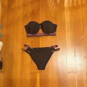 Victoria’s Secret Black and Pink Women's Bikini Set 32D/S